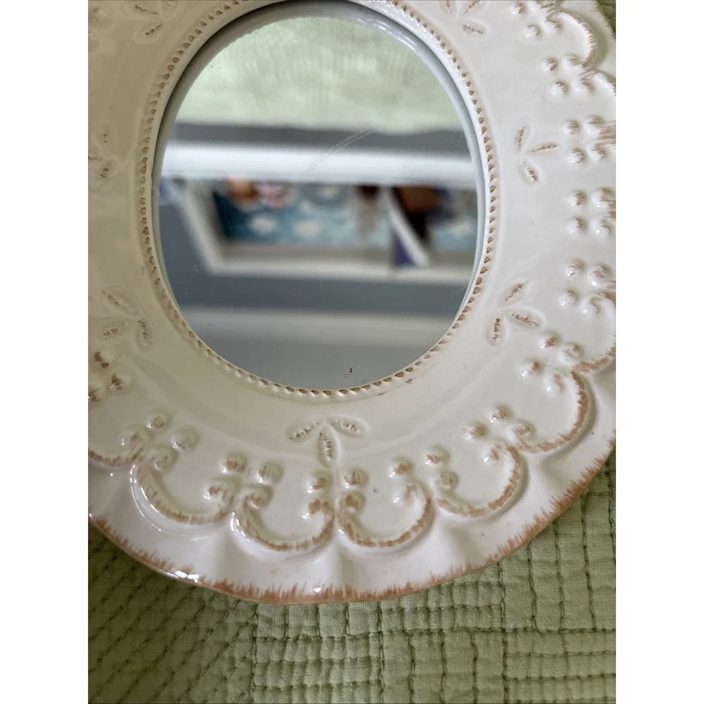 Set of 2 Ornate Hanging Wall Mirrors Cream Shabby Chic Oval Square NWT 7ish